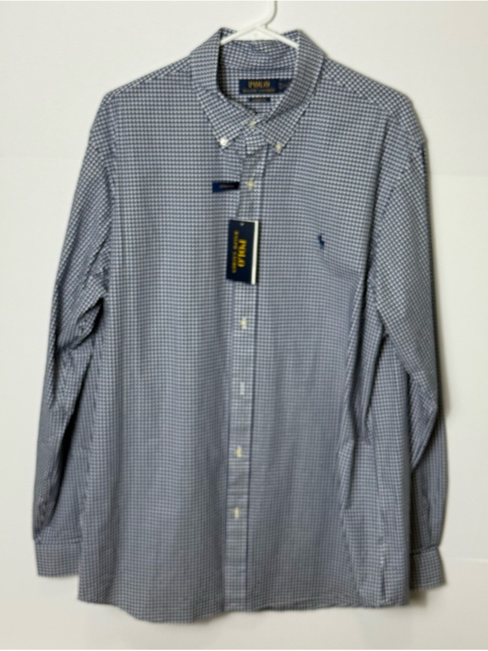 Ralph Lauren Navy and White Check Long-Sleeve Button-Down Stretch Shirt
